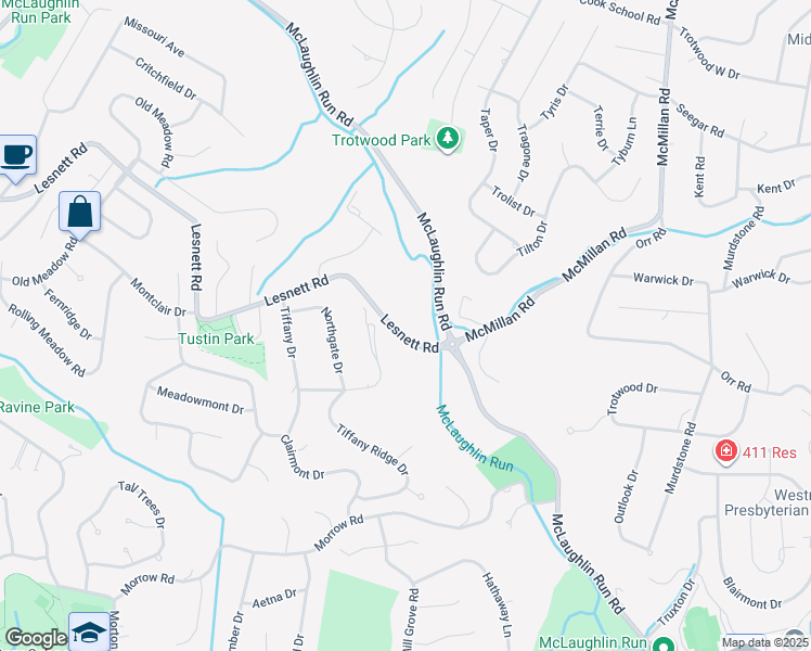 map of restaurants, bars, coffee shops, grocery stores, and more near 1599 Pinehurst Drive in Pittsburgh
