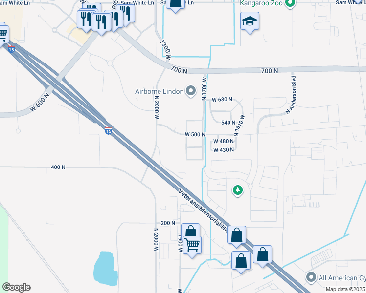 map of restaurants, bars, coffee shops, grocery stores, and more near 453 North 1790 West in Lindon