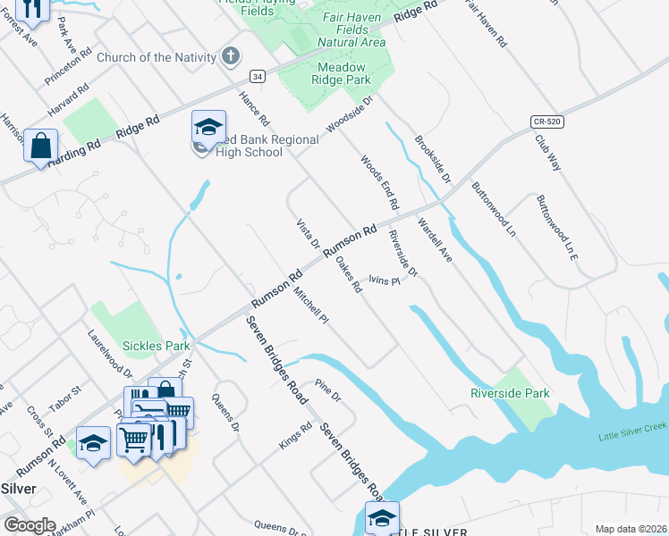 map of restaurants, bars, coffee shops, grocery stores, and more near 420 Rumson Road in Little Silver