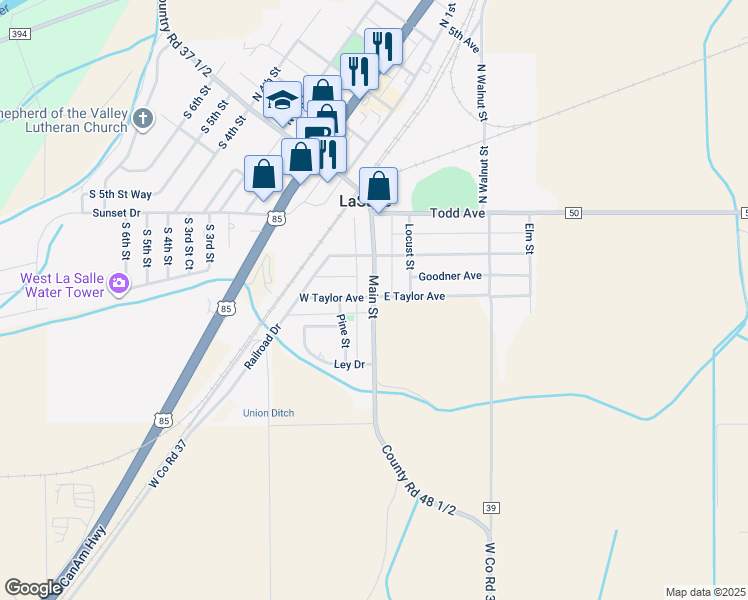 map of restaurants, bars, coffee shops, grocery stores, and more near Main Street in La Salle