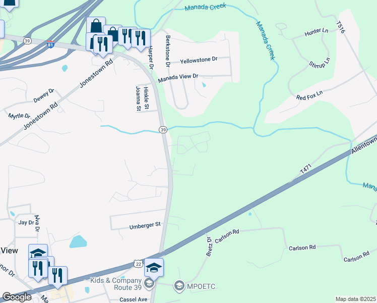 map of restaurants, bars, coffee shops, grocery stores, and more near 8125 Lenker Drive in Harrisburg