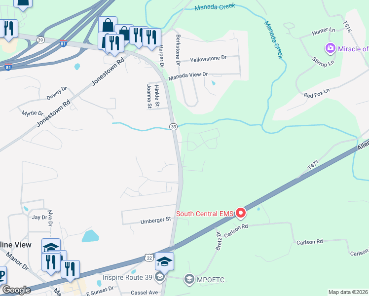 map of restaurants, bars, coffee shops, grocery stores, and more near 145 Spruce Lane in Harrisburg
