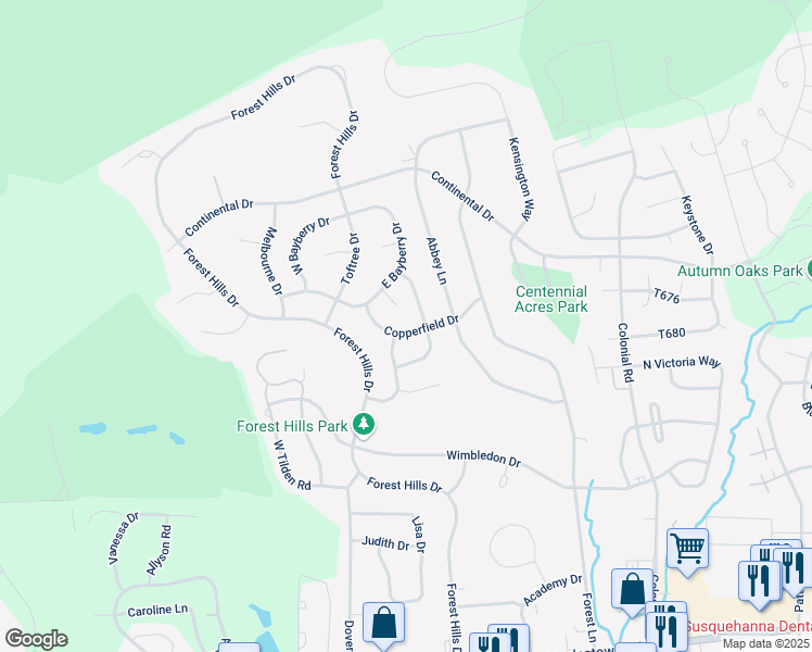 map of restaurants, bars, coffee shops, grocery stores, and more near 4108 Copperfield Drive in Harrisburg