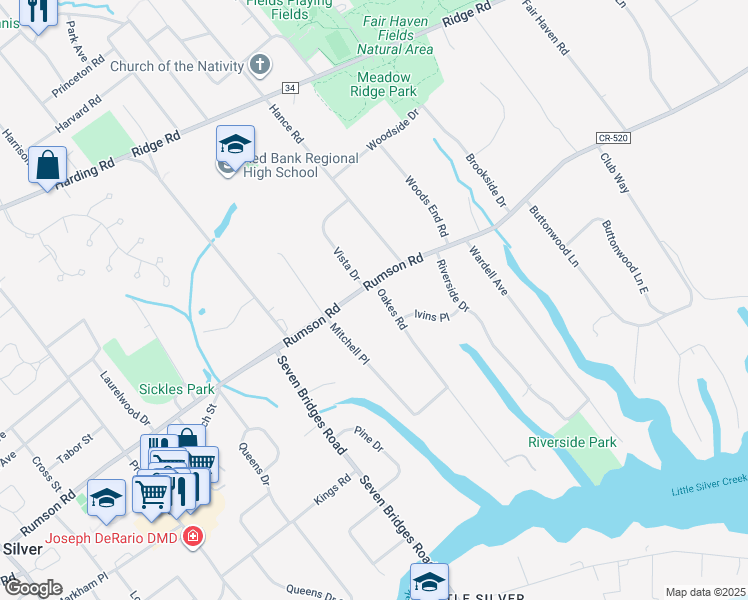 map of restaurants, bars, coffee shops, grocery stores, and more near 420 Rumson Road in Little Silver