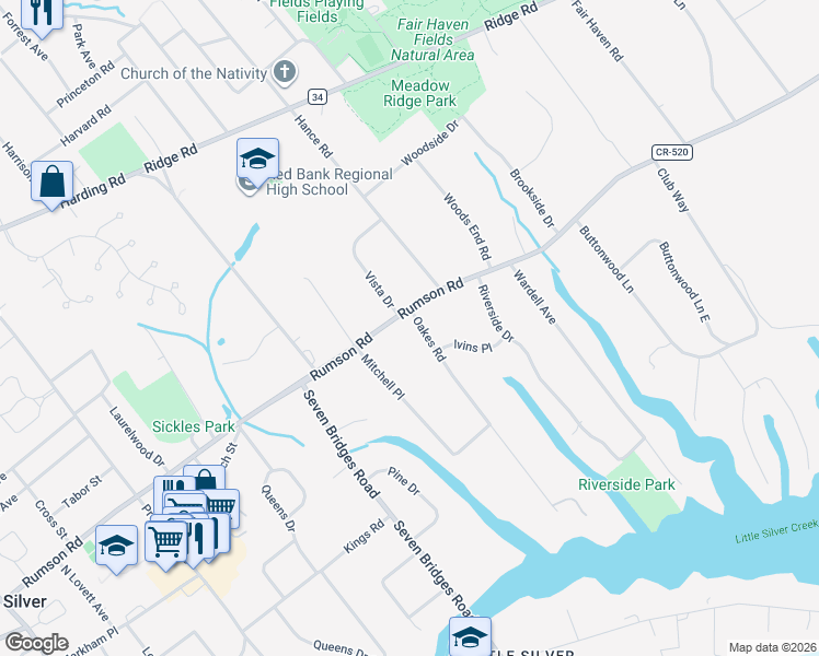 map of restaurants, bars, coffee shops, grocery stores, and more near 420 Rumson Road in Little Silver