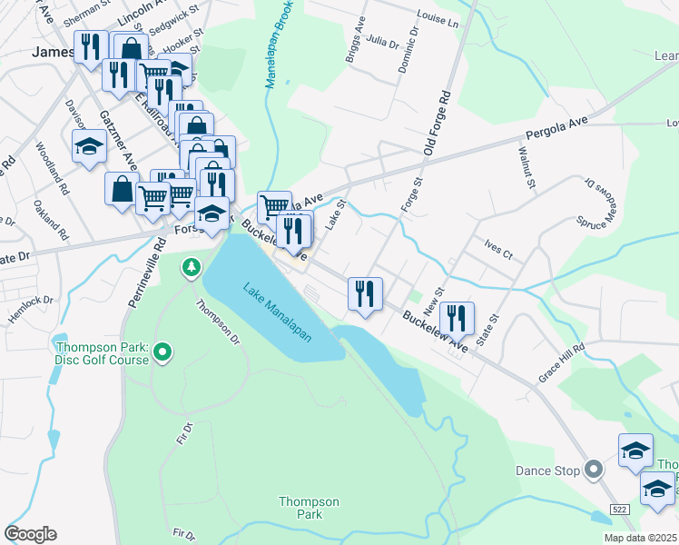 map of restaurants, bars, coffee shops, grocery stores, and more near 166 County Road 522 in Jamesburg