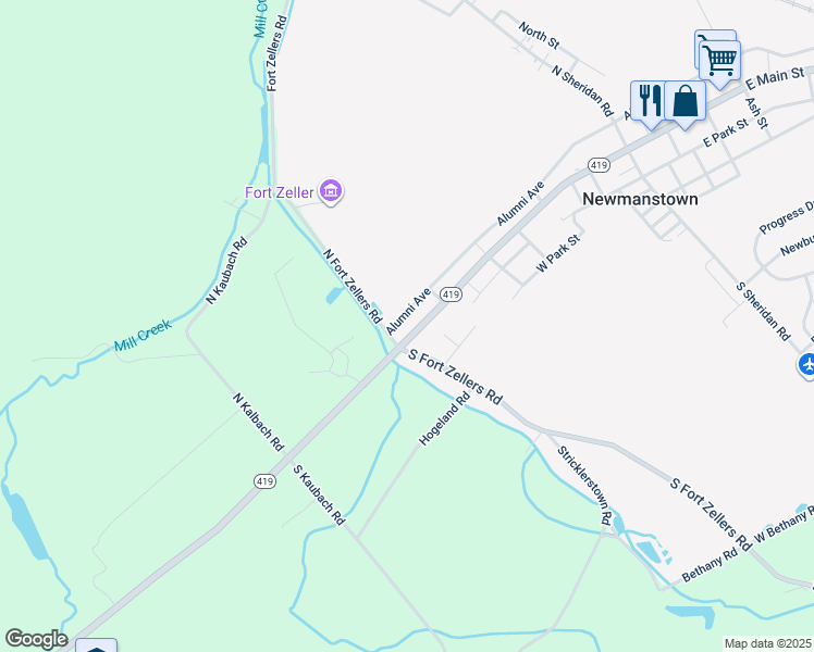 map of restaurants, bars, coffee shops, grocery stores, and more near 341 West Main Street in Newmanstown