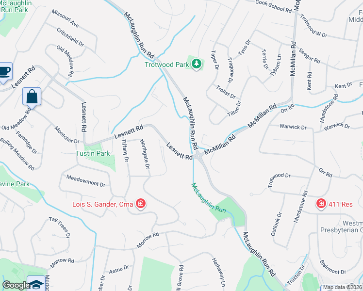 map of restaurants, bars, coffee shops, grocery stores, and more near 1599 Pinehurst Drive in Pittsburgh
