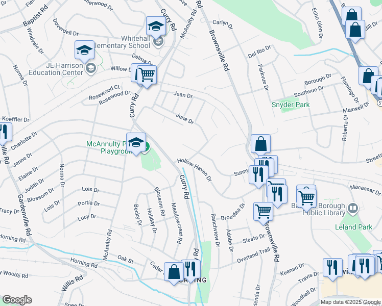 map of restaurants, bars, coffee shops, grocery stores, and more near 188 Hollow Haven Drive in Pittsburgh