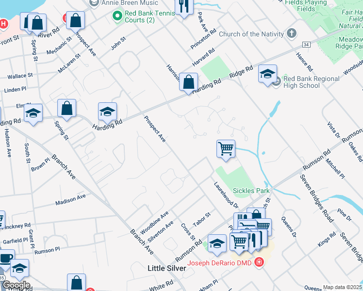 map of restaurants, bars, coffee shops, grocery stores, and more near 277 Prospect Avenue in Little Silver