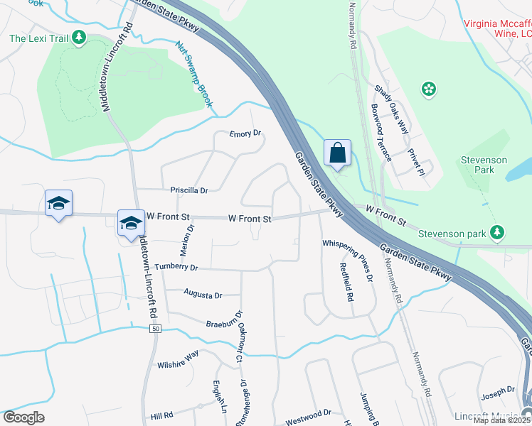 map of restaurants, bars, coffee shops, grocery stores, and more near 1185 West Front Street in Lincroft