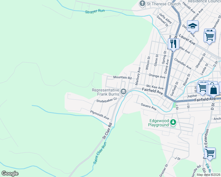 map of restaurants, bars, coffee shops, grocery stores, and more near 301-319 Cord Street in Johnstown