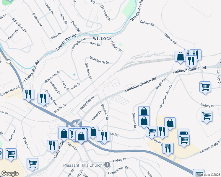 map of restaurants, bars, coffee shops, grocery stores, and more near 416 Mark Lane in Pittsburgh