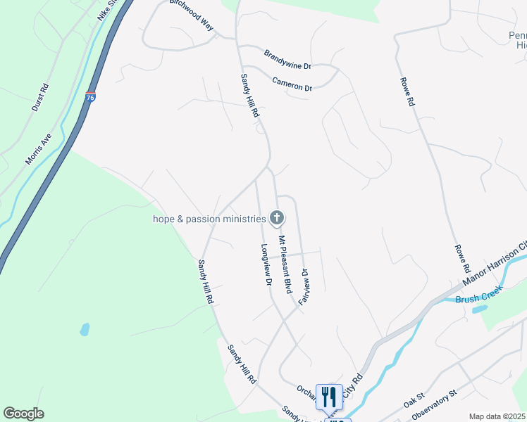 map of restaurants, bars, coffee shops, grocery stores, and more near 116 Longview Drive in Irwin