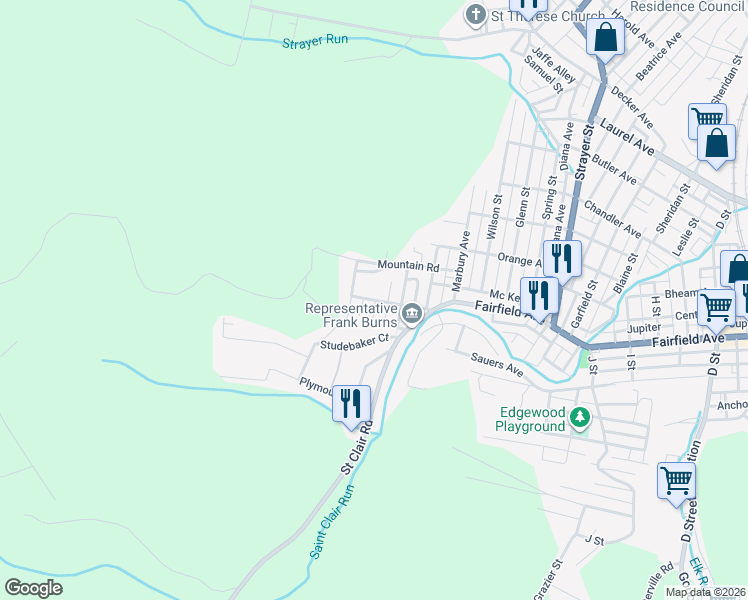 map of restaurants, bars, coffee shops, grocery stores, and more near 319 Cord Street in Johnstown