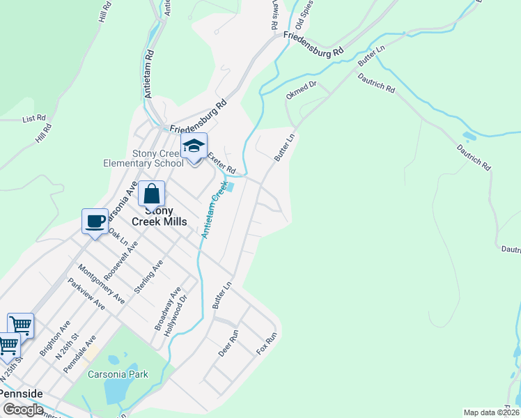 map of restaurants, bars, coffee shops, grocery stores, and more near 1350 Butter Lane in Reading