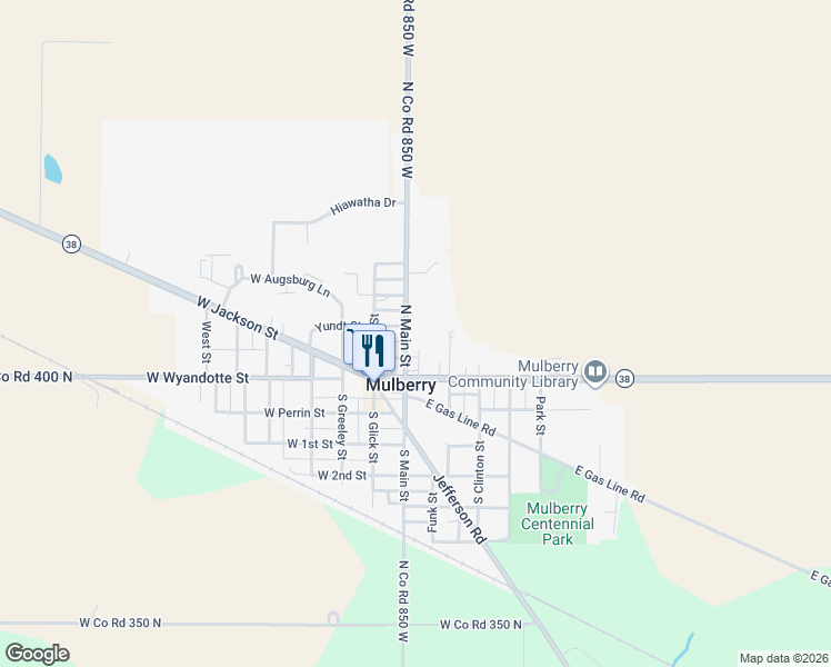 map of restaurants, bars, coffee shops, grocery stores, and more near 224 East Jackson Street in Mulberry