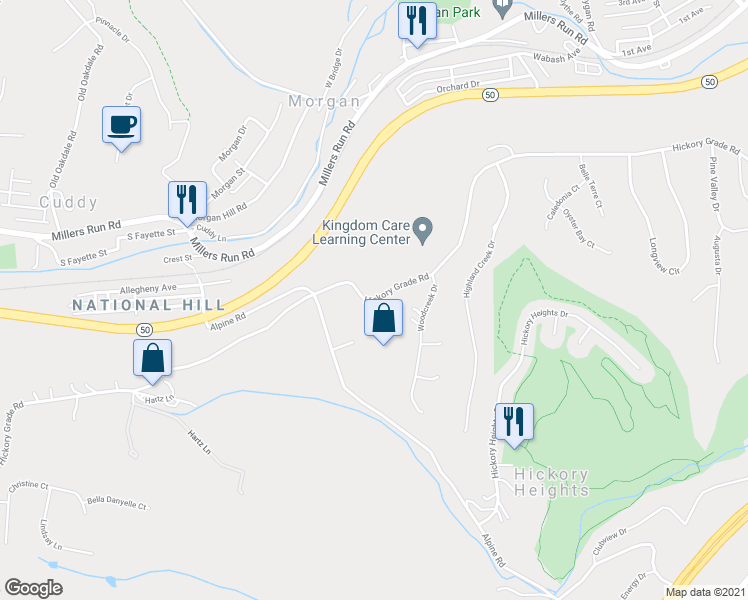 map of restaurants, bars, coffee shops, grocery stores, and more near 564 Hickory Grade Road in Bridgeville