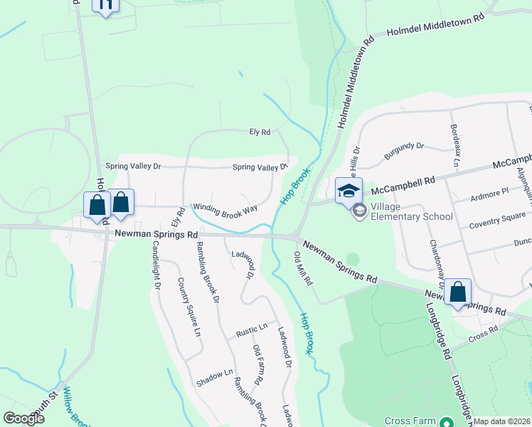 map of restaurants, bars, coffee shops, grocery stores, and more near 29 Winding Brook Way in Holmdel