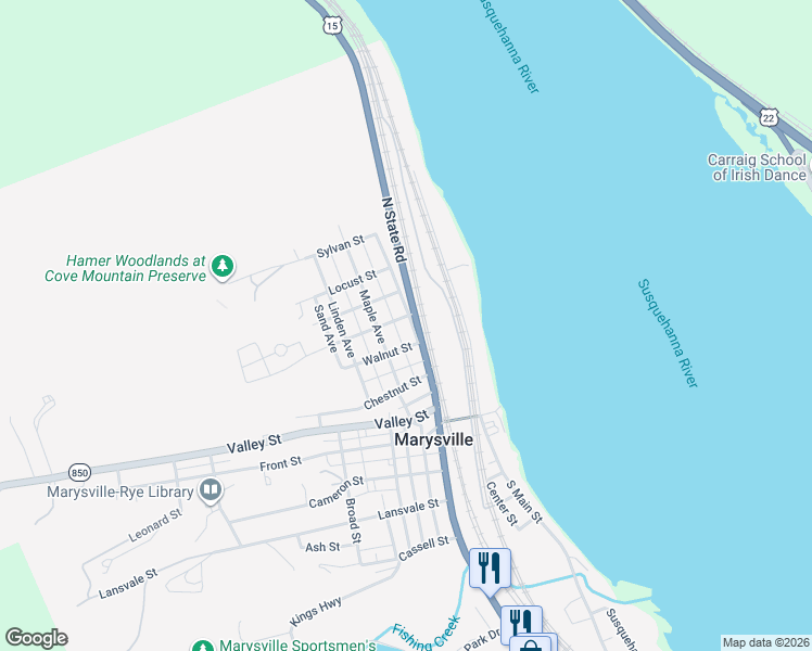 map of restaurants, bars, coffee shops, grocery stores, and more near 222 Myrtle Avenue in Marysville