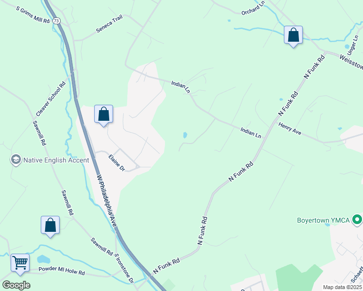map of restaurants, bars, coffee shops, grocery stores, and more near 133 Indian Ln in Boyertown