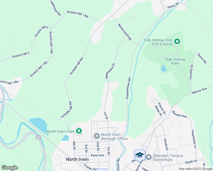 map of restaurants, bars, coffee shops, grocery stores, and more near 2249 Northview Drive in Irwin