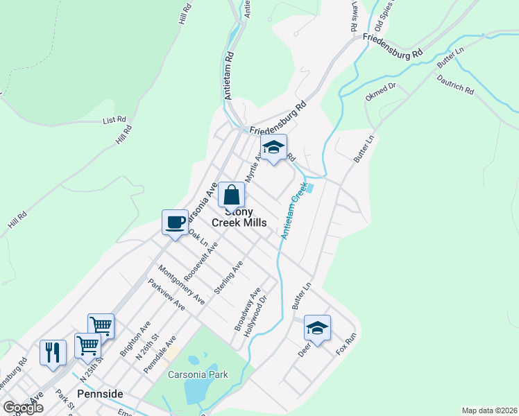 map of restaurants, bars, coffee shops, grocery stores, and more near 210 Wilson Avenue in Reading