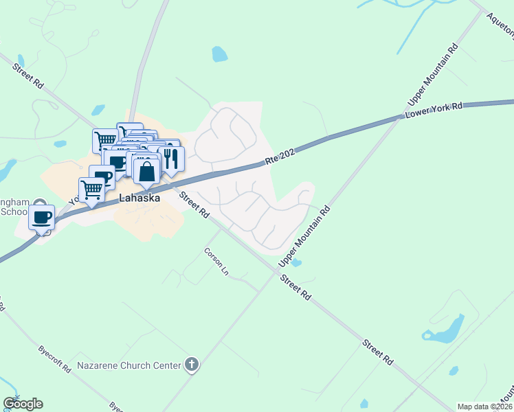 map of restaurants, bars, coffee shops, grocery stores, and more near 807 Yearling Drive in New Hope