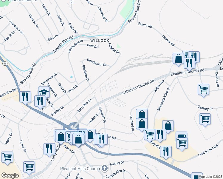map of restaurants, bars, coffee shops, grocery stores, and more near 416 Mark Lane in Pittsburgh