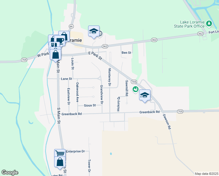 map of restaurants, bars, coffee shops, grocery stores, and more near 157 Monterey Drive in Fort Loramie