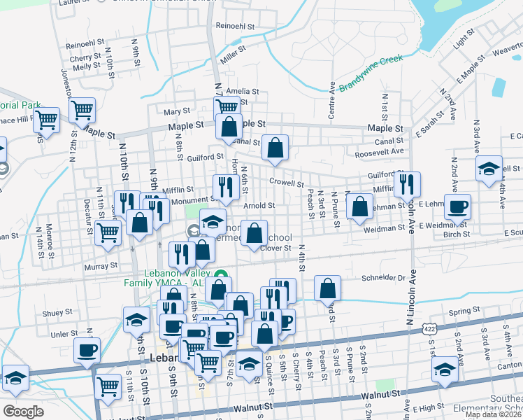 map of restaurants, bars, coffee shops, grocery stores, and more near in Lebanon
