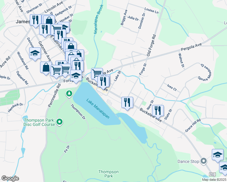 map of restaurants, bars, coffee shops, grocery stores, and more near 179A Buckelew Avenue in Jamesburg