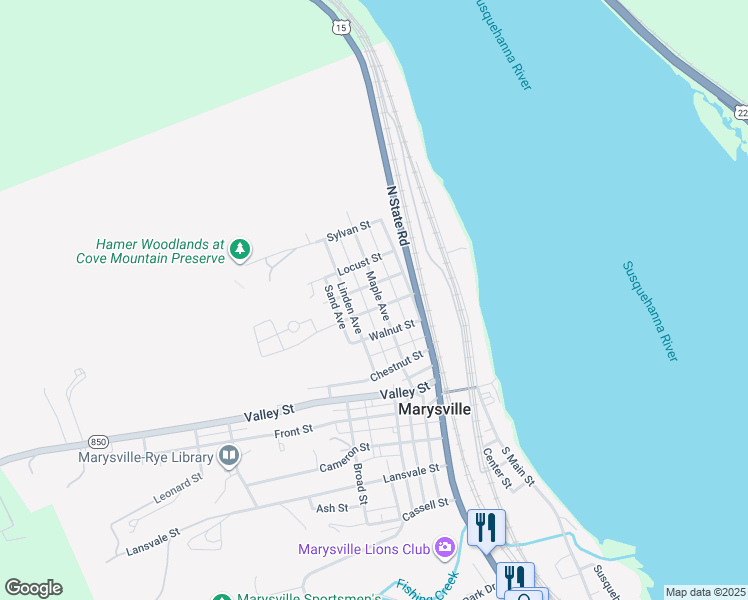 map of restaurants, bars, coffee shops, grocery stores, and more near 404 Maple Avenue in Marysville