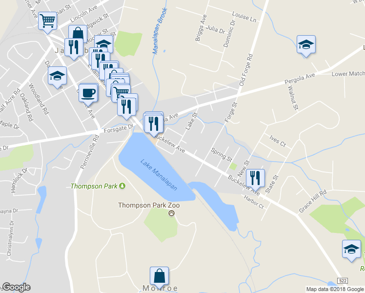 map of restaurants, bars, coffee shops, grocery stores, and more near 179A Buckelew Avenue in Jamesburg