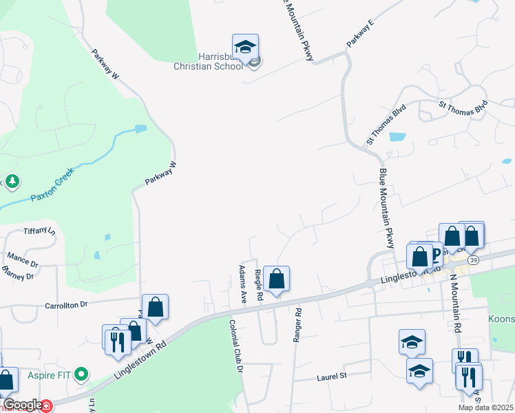 map of restaurants, bars, coffee shops, grocery stores, and more near 1600 Larry Ln in Harrisburg