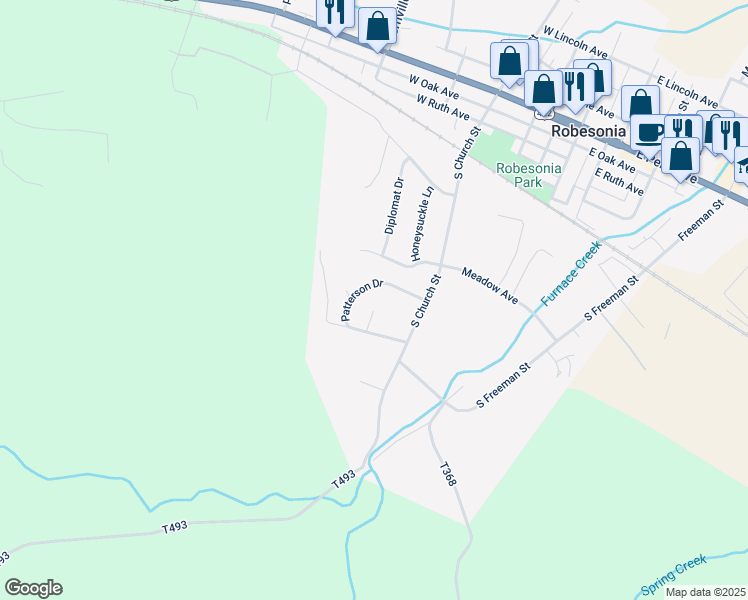 map of restaurants, bars, coffee shops, grocery stores, and more near 121 Ege Court in Robesonia