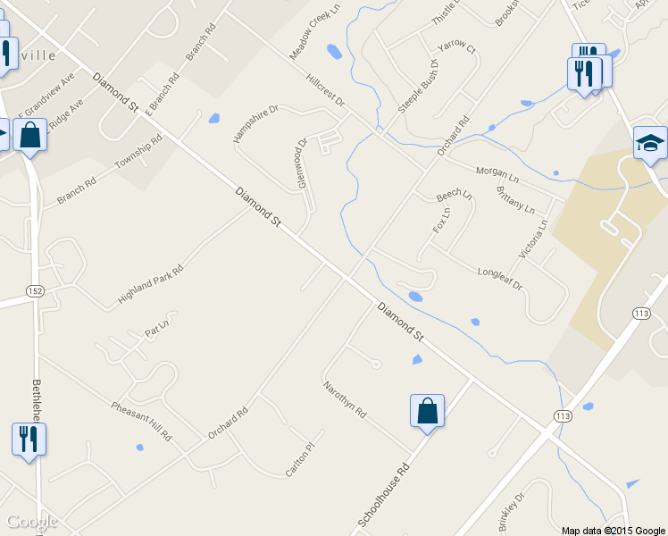 map of restaurants, bars, coffee shops, grocery stores, and more near 1025 Diamond Street in Sellersville
