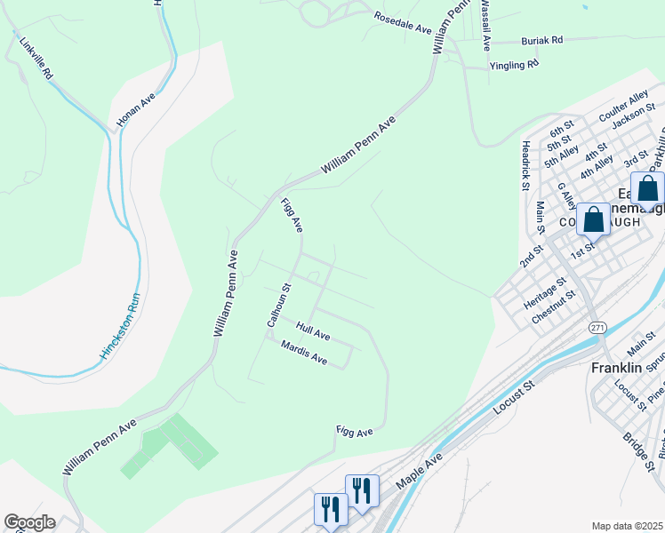 map of restaurants, bars, coffee shops, grocery stores, and more near 141 Fillmore Avenue in Johnstown