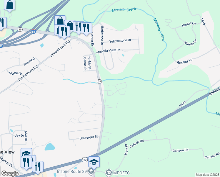 map of restaurants, bars, coffee shops, grocery stores, and more near Williams View Drive in Harrisburg