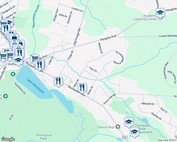 map of restaurants, bars, coffee shops, grocery stores, and more near 1 Ives Court in Monroe Township