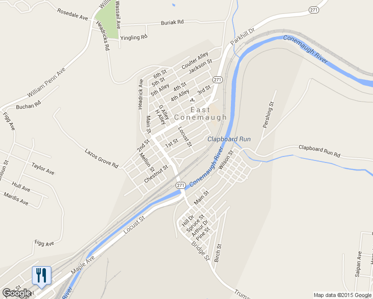 map of restaurants, bars, coffee shops, grocery stores, and more near 316 Greeve Street in Johnstown