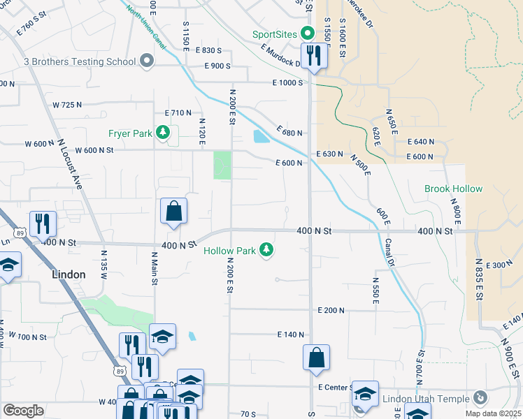 map of restaurants, bars, coffee shops, grocery stores, and more near 251 East 450 North Street in Lindon