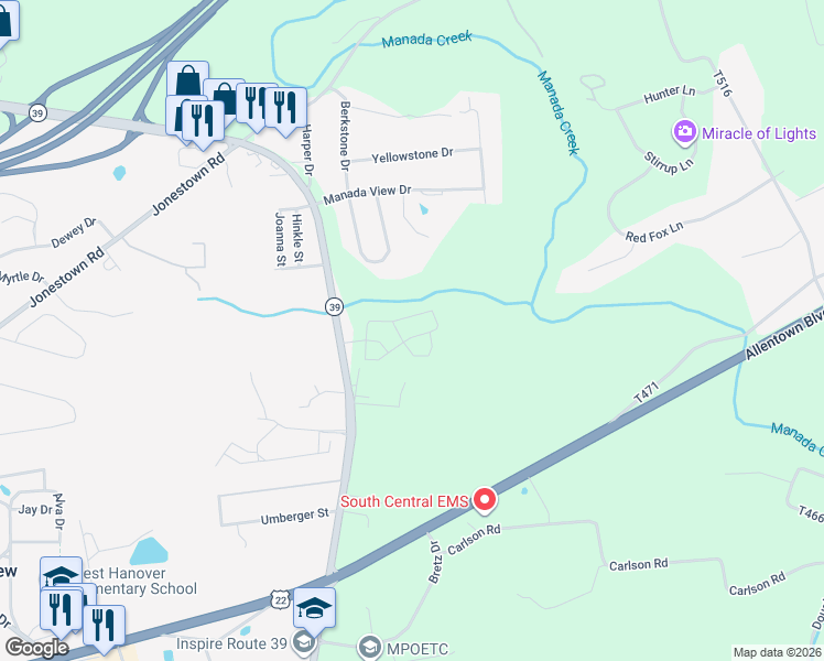 map of restaurants, bars, coffee shops, grocery stores, and more near 155 North Hershey Road in Harrisburg