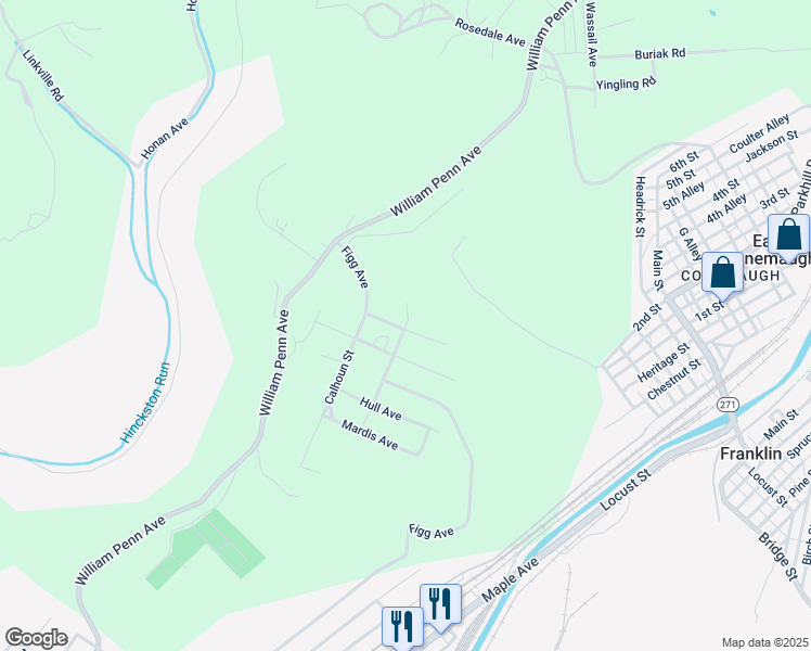 map of restaurants, bars, coffee shops, grocery stores, and more near North Ham Avenue in Johnstown