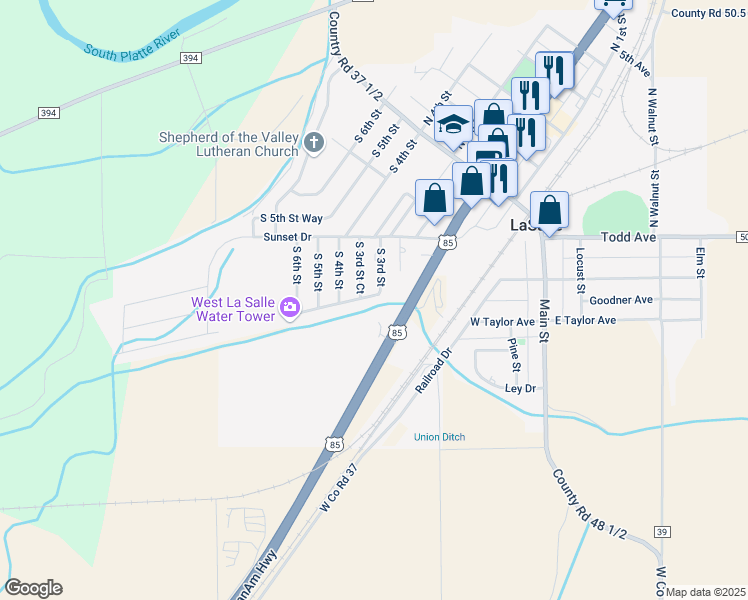 map of restaurants, bars, coffee shops, grocery stores, and more near 343 South 3rd Street in La Salle