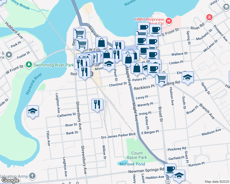 map of restaurants, bars, coffee shops, grocery stores, and more near 59 Chestnut Street in Red Bank