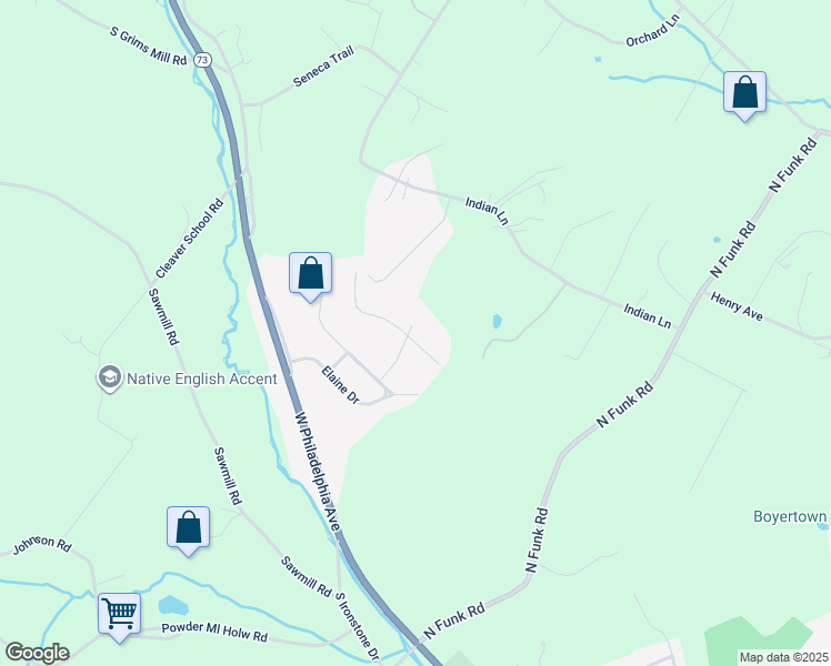 map of restaurants, bars, coffee shops, grocery stores, and more near 27 Alans Lane in Boyertown