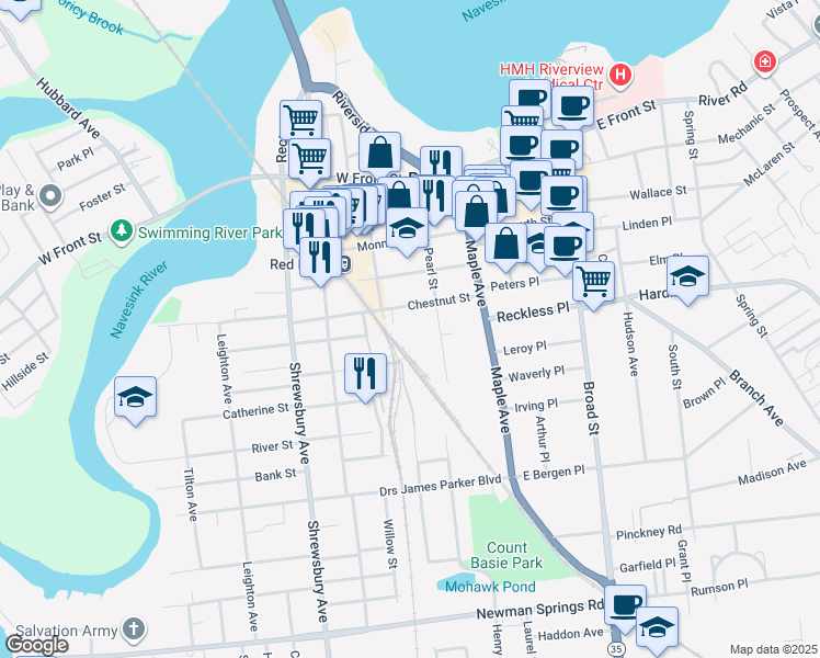 map of restaurants, bars, coffee shops, grocery stores, and more near 59 Chestnut Street in Red Bank