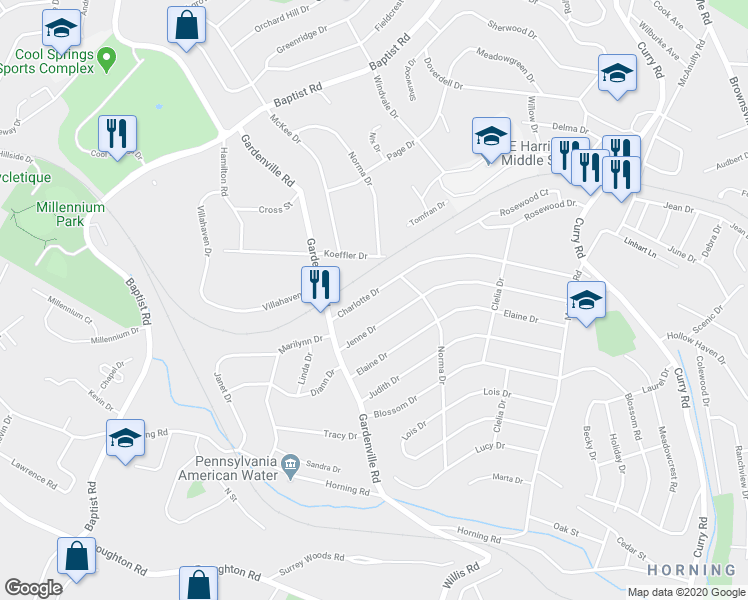 map of restaurants, bars, coffee shops, grocery stores, and more near 631 Charlotte Drive in Pittsburgh