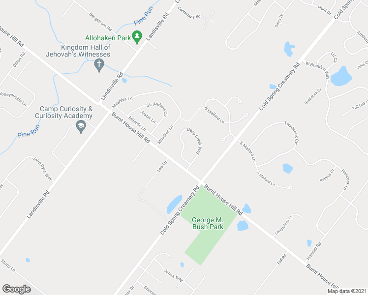 map of restaurants, bars, coffee shops, grocery stores, and more near 4571 Deep Creek Way in Doylestown